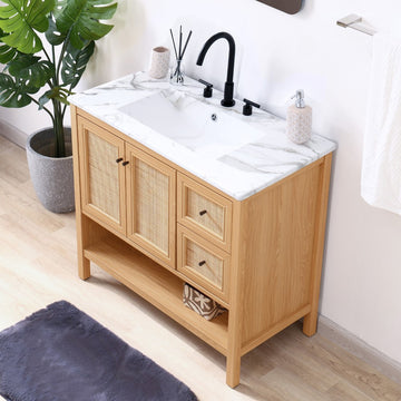 Jasper Rattan Modern Coastal 2-Shelf Bath Vanity Cabinet Only (Sink Basin Not Included)